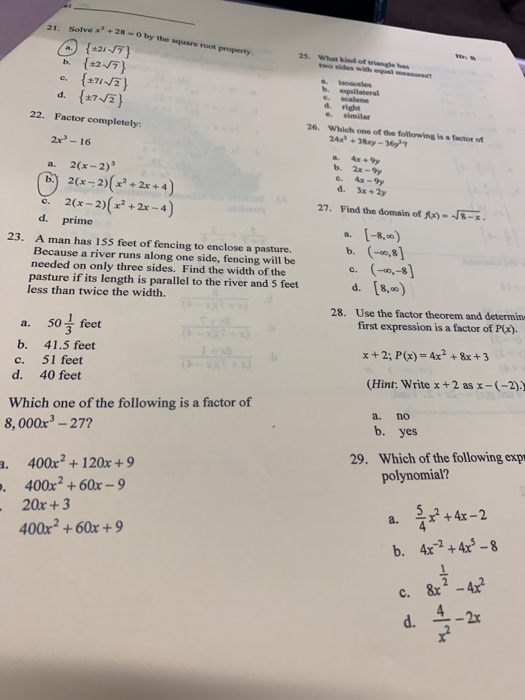 Solved Solve x+28-O by the square root property 21. (21-/7) | Chegg.com