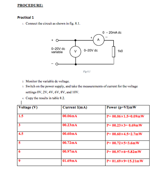 PROCEDURE: Practical 1 1. Connect the circuit as | Chegg.com