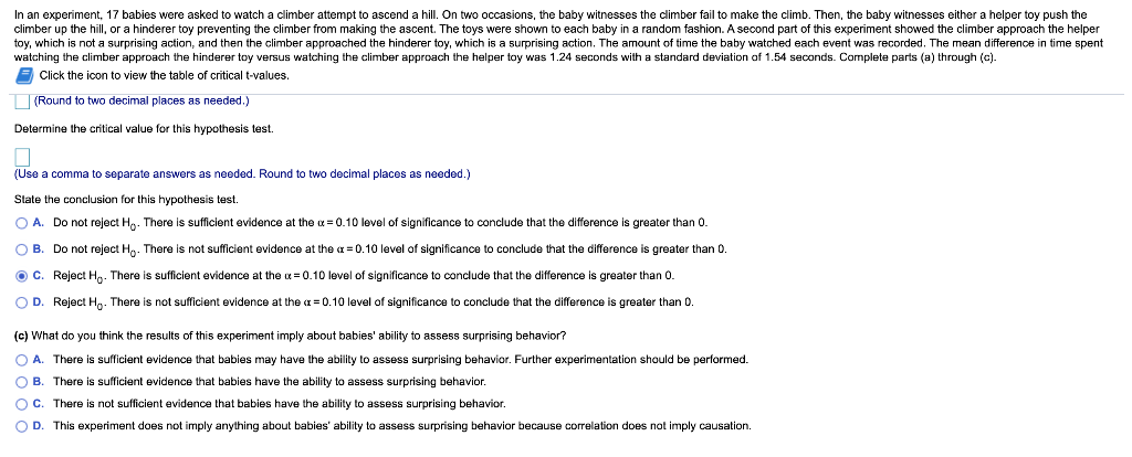 Solved In an experiment, 17 babies were asked to watch a | Chegg.com