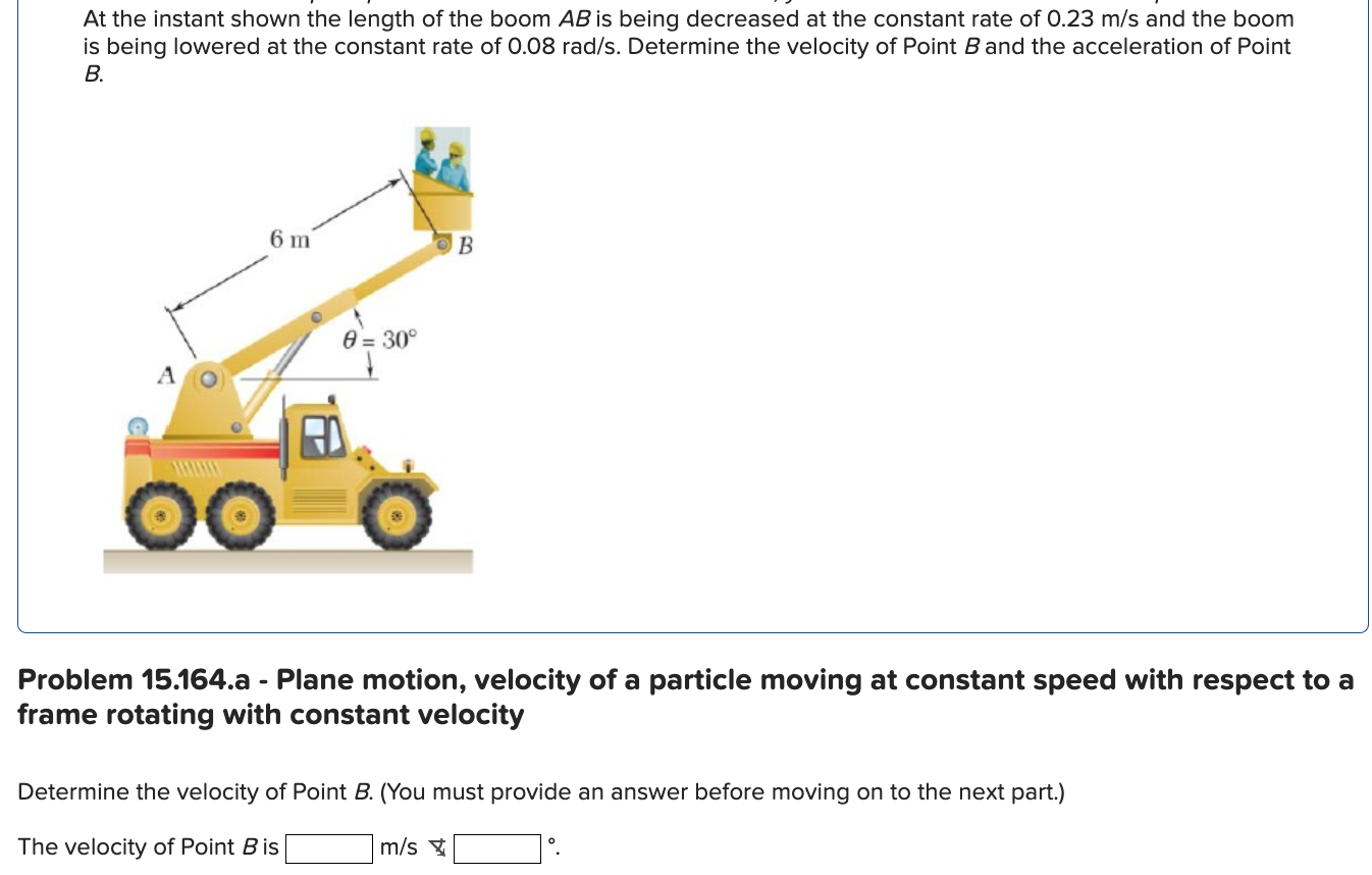 Solved At the instant shown the length of the boom AB is | Chegg.com