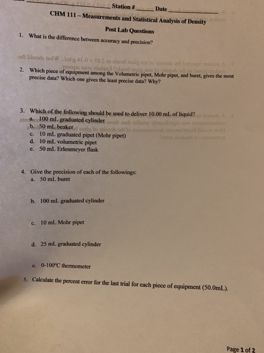 Solved Station Date CHM 111 Measurements and Statistical