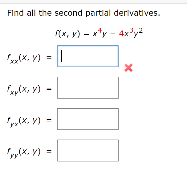 Solved Find All The Second Partial Derivatives. = F(x, Y) = 