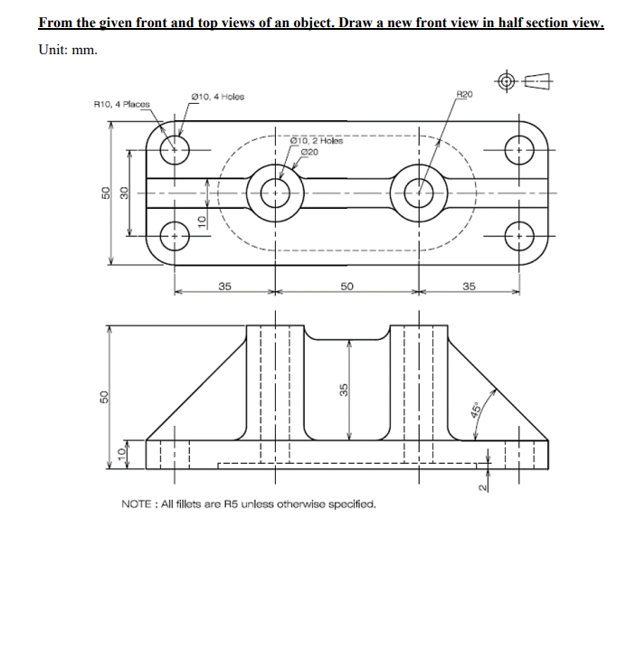 Solved From the given front and top views of an object. Draw | Chegg.com