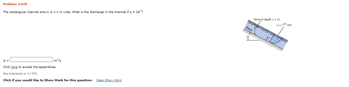 Solved Problem 5.020 The rectangular channel shown is 1.1 m | Chegg.com