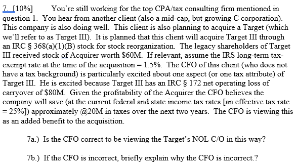 Solved 7. [10%] You're Still Working For The Top CPA/tax | Chegg.com