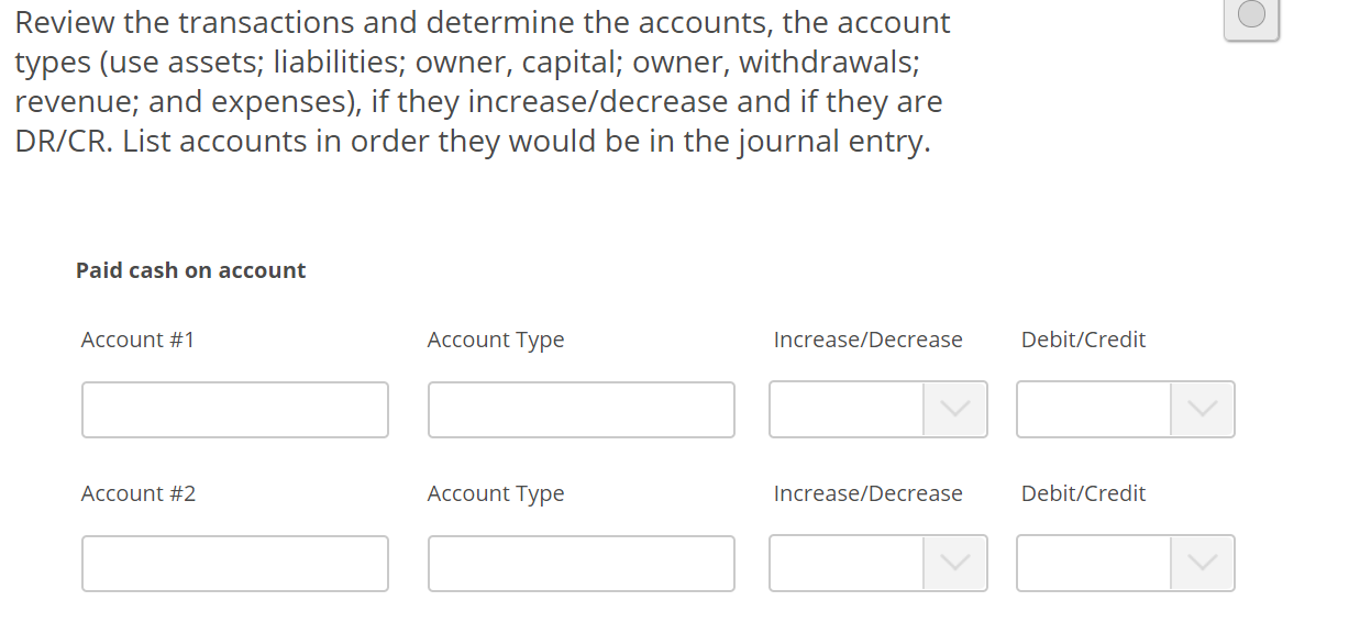 Solved Review the transactions and determine the accounts, | Chegg.com