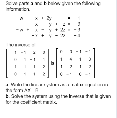 Solved Solve parts a and b below given the following | Chegg.com