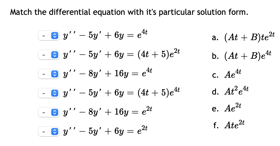 Solved Match the differential equation with it's particular | Chegg.com