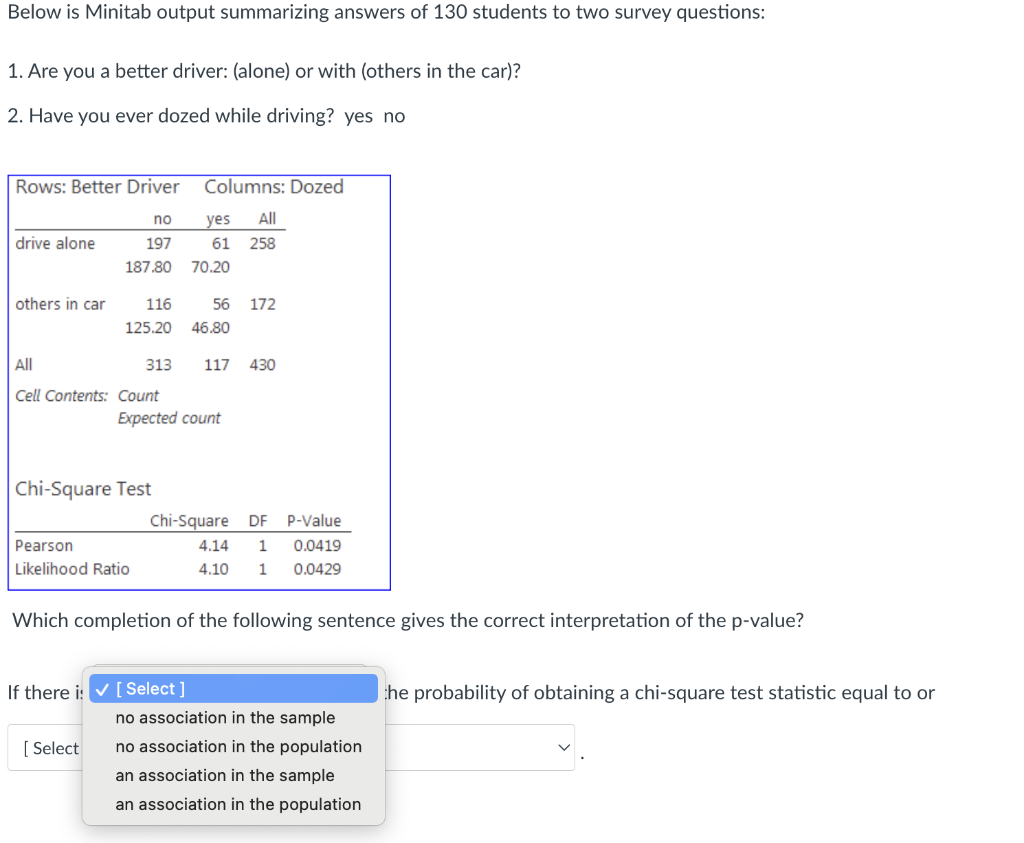 Solved Below is Minitab output summarizing answers of 130 | Chegg.com