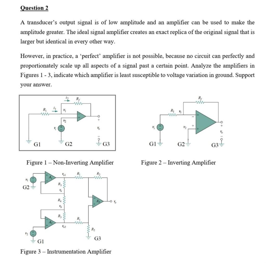 Solved A transducer's output signal is of low amplitude and | Chegg.com