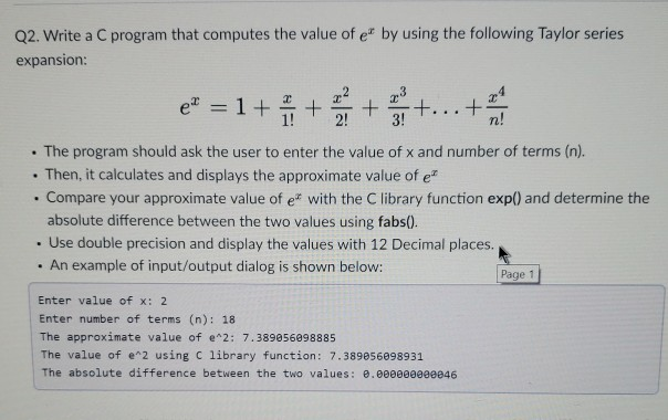 Solved Q2. Write a C program that computes the value of e