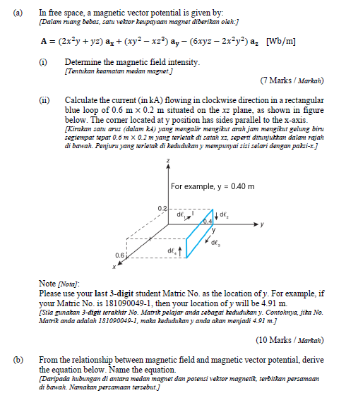 Solved (a) In Free Space, A Magnetic Vector Potential Is | Chegg.com