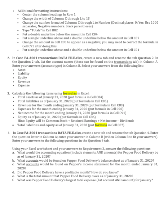 Case FA 3001E Transaction Analysis for Pepper Food Chegg