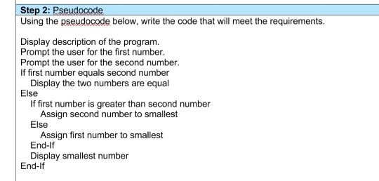 Step 2: Pseudocode Using the pseudocode below, write | Chegg.com