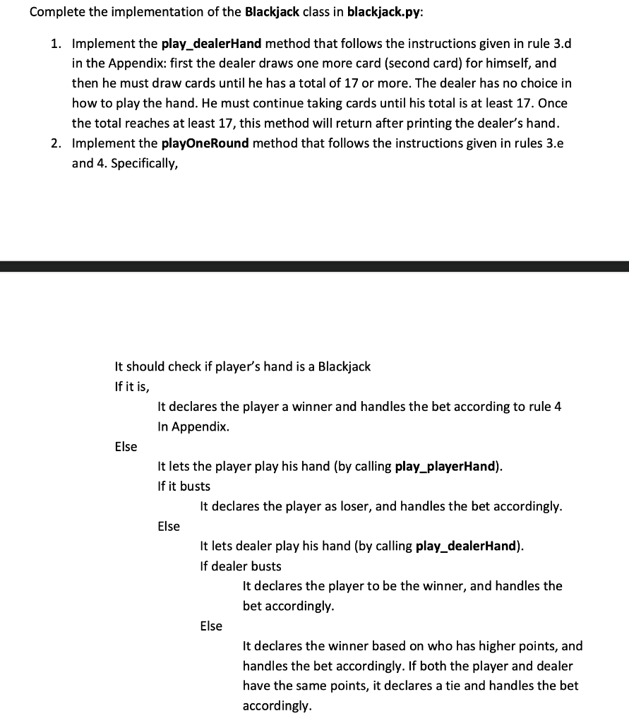 Solved BlackJack game in python in 3 phases. Phase 1 is | Chegg.com