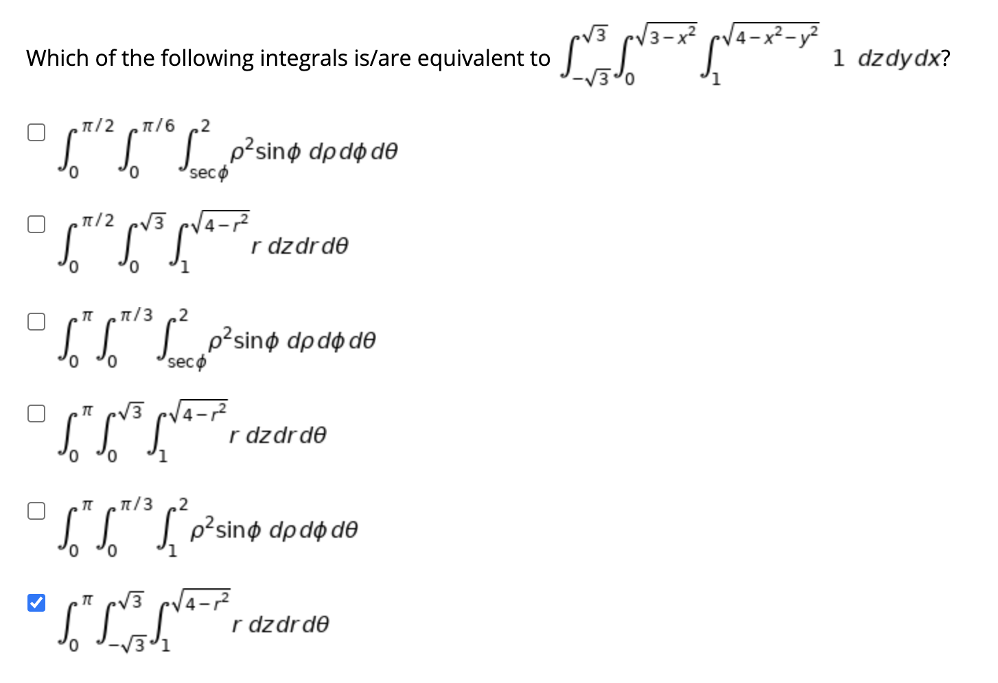 Solved 13-X2 (4-x² - y² Which of the following integrals | Chegg.com