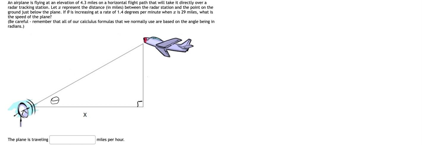 Solved An airplane is flying at an elevation of 4.3 miles on | Chegg.com