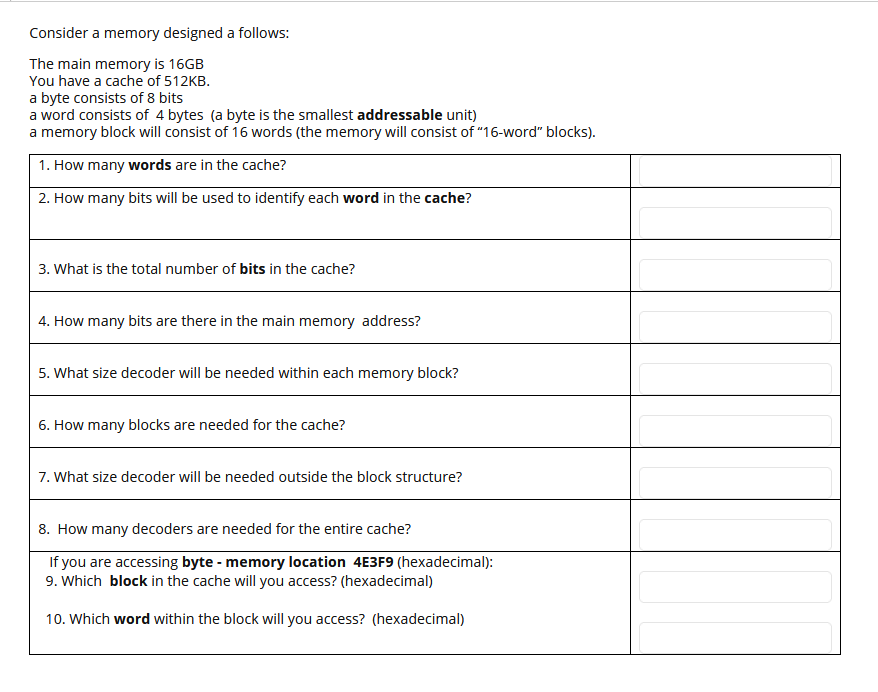 Solved Consider a memory designed a follows: The main memory | Chegg.com