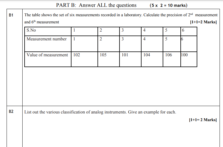 Solved B1 B2 PART B: Answer ALL The Questions (5 X 2 = 10 | Chegg.com