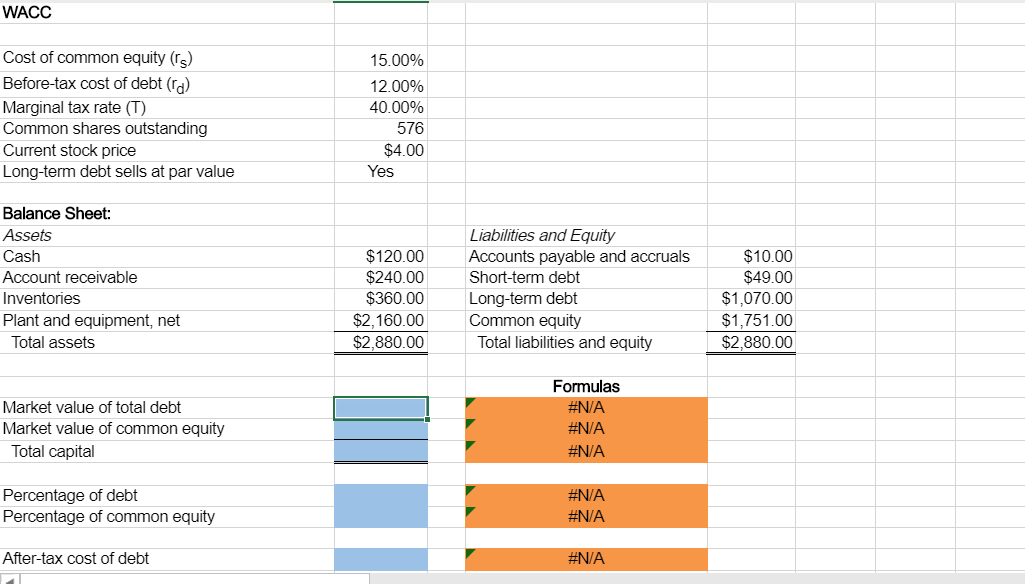 Solved Excel Online Structured Activity: WACC The Paulson | Chegg.com