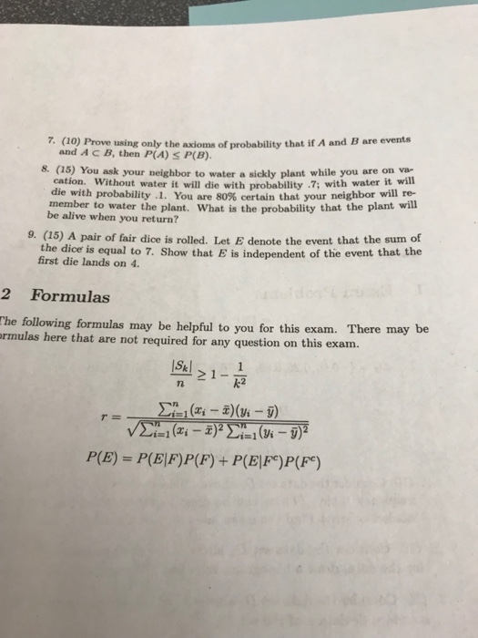 Solved 7. 10 Prove using only the axioms of probability Chegg