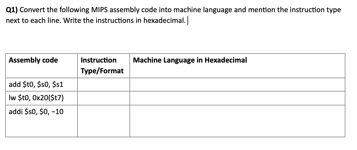 Solved Q1) Convert the following MIPS assembly code into