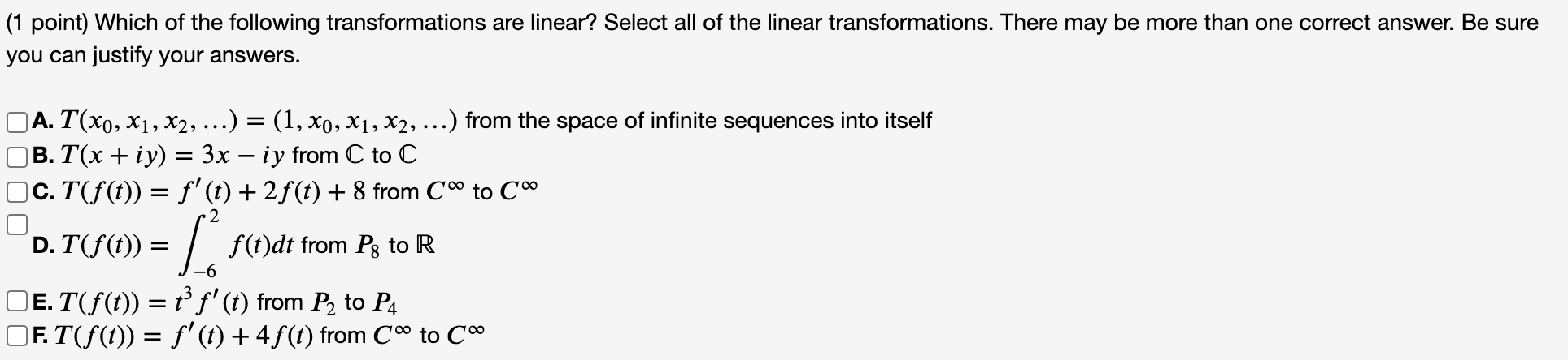Solved (1 point) Which of the following transformations are | Chegg.com