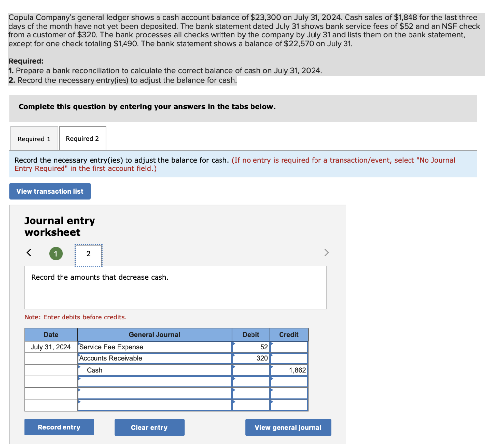 Solved Copula Company's general ledger shows a cash account