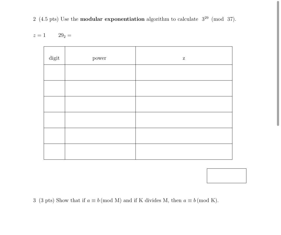 Solved 2 (4.5 Pts) Use The Modular Exponentiation Algorithm | Chegg.com