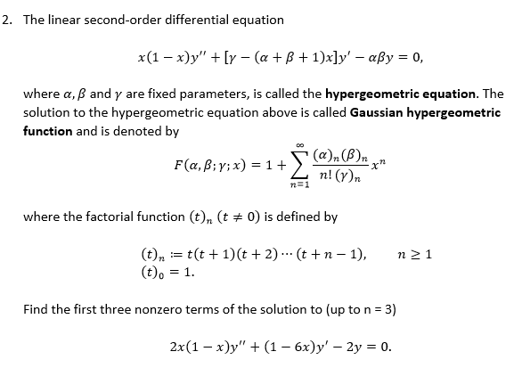 Solved 2 The Linear Second Order Differential Equation X Chegg Com