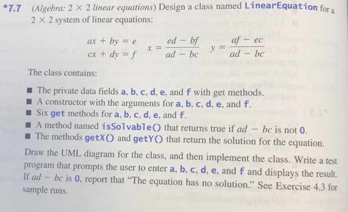 Solved (Algebra: 2 × 2 linear equations) Design a class | Chegg.com