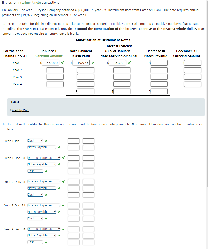 Solved Entries for installment note transactions On January