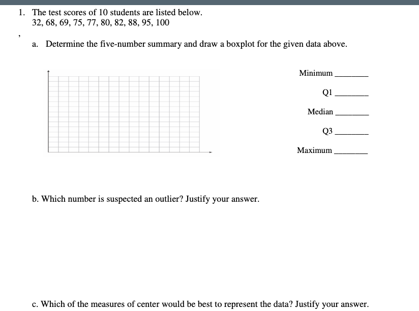 Solved 1. The test scores of 10 students are listed below. | Chegg.com