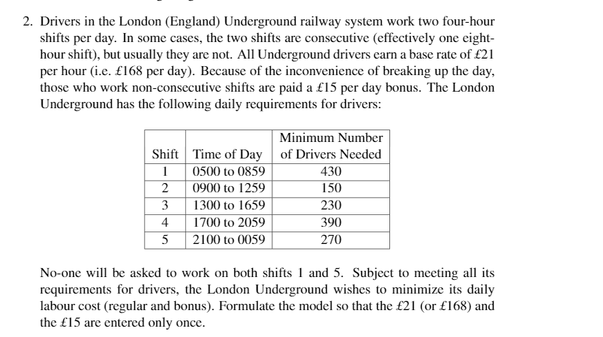 2. Drivers in the London (England) Underground | Chegg.com