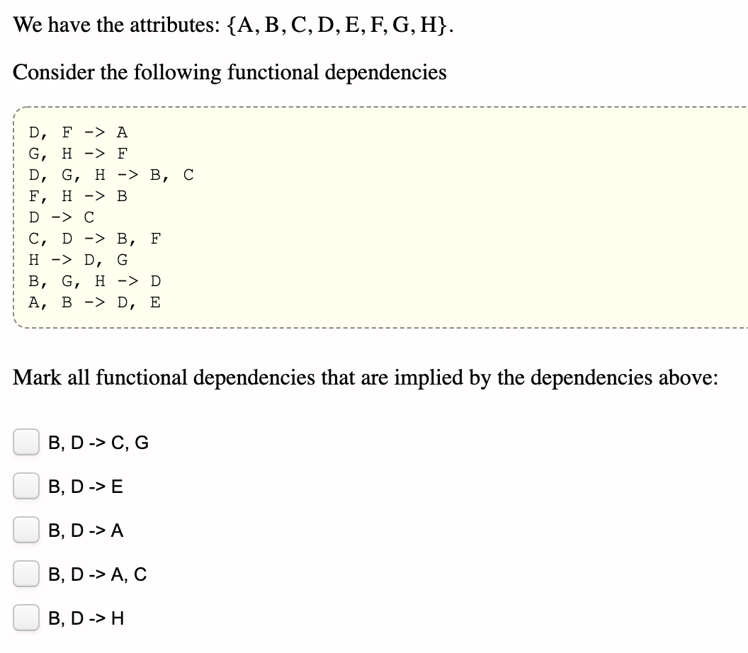 Solved We Have The Attributes: {A, B, C, D, E, F, G}. | Chegg.com