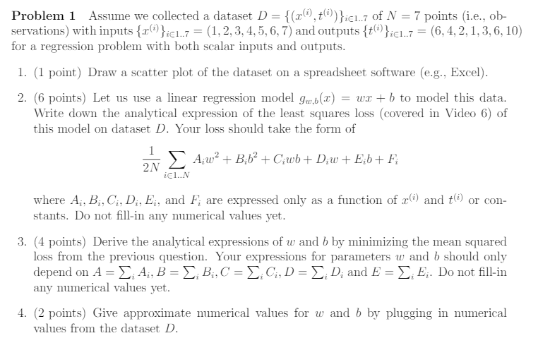 Problem 1 Assume we collected a dataset | Chegg.com