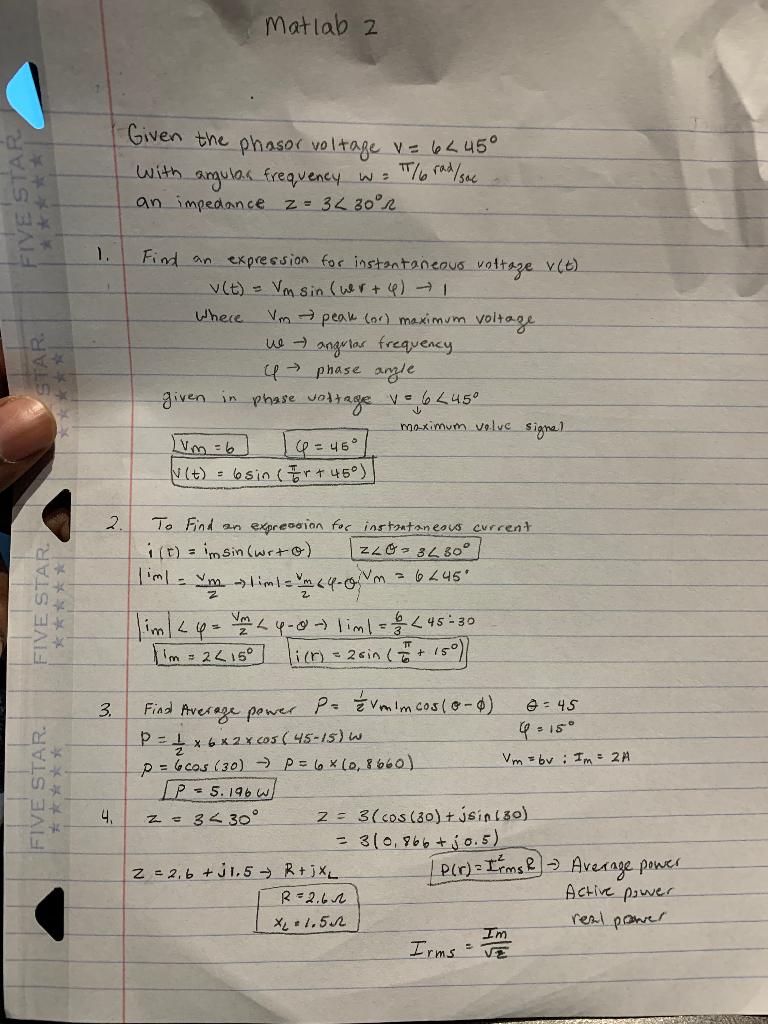 Solved Given The Phasor Voltage 𝐕 6 45 V With 𝜔 𝜋 6 Ra Chegg Com