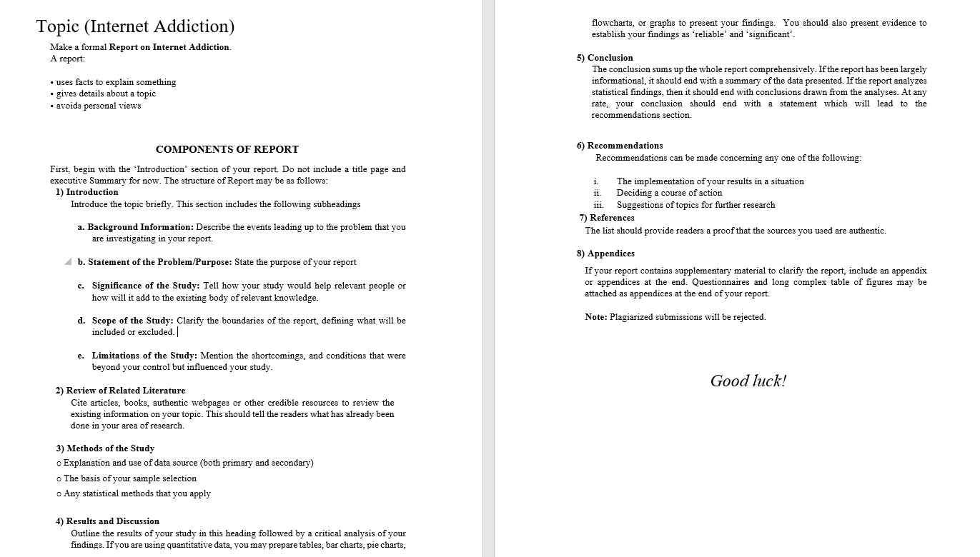 Solved Topic (Internet Addiction) Make a formal Report on | Chegg.com