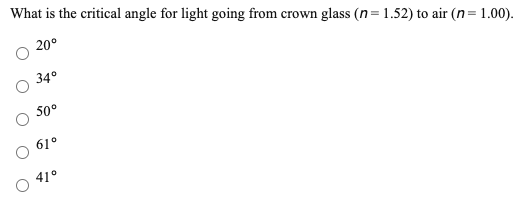 light travelling from crown glass to air determine the critical angle