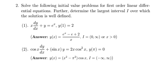 Solved 2. Solve the following initial value problems for | Chegg.com