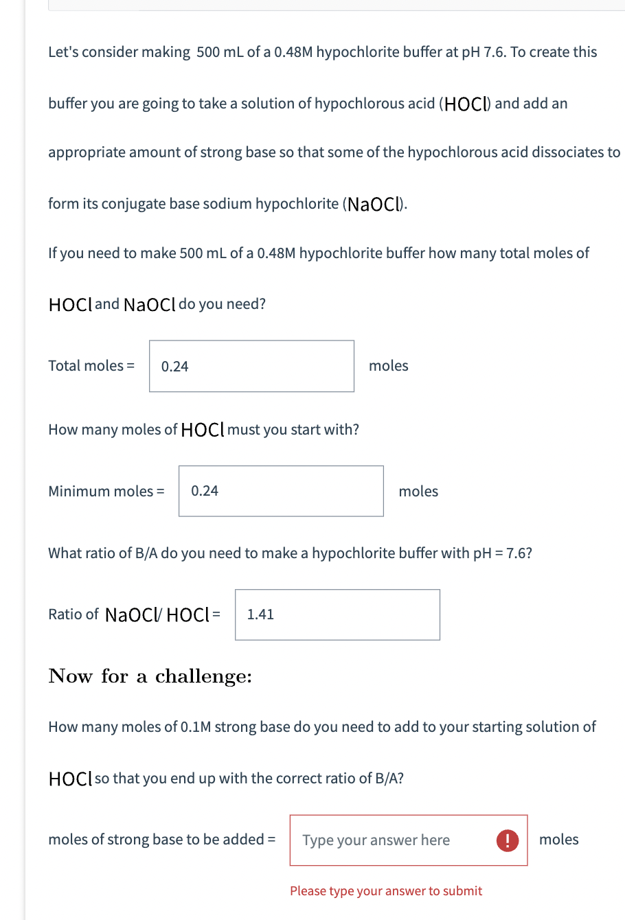 Solved Let's Consider Making 500 ML Of A 0.48M Hypochlorite | Chegg.com