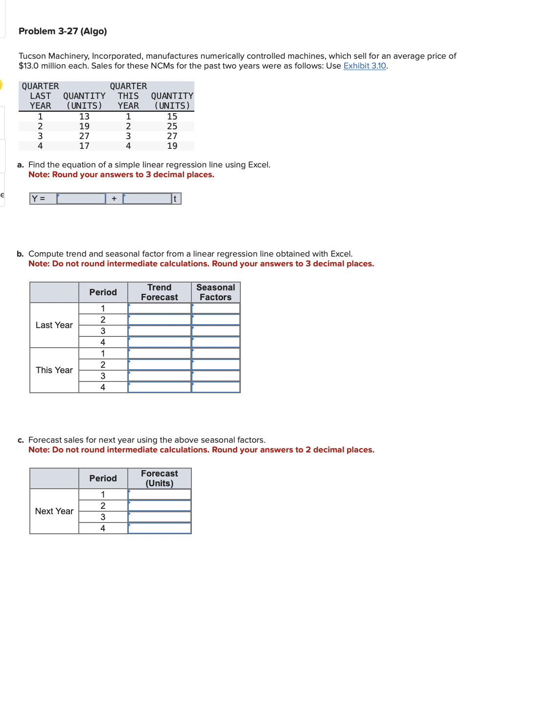 Solved Problem 3-27 (Algo)Tucson Machinery, Incorporated, | Chegg.com