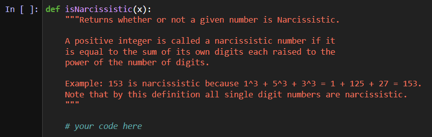 Solved In [ ]: def isNarcissistic(x): """Returns whether or | Chegg.com