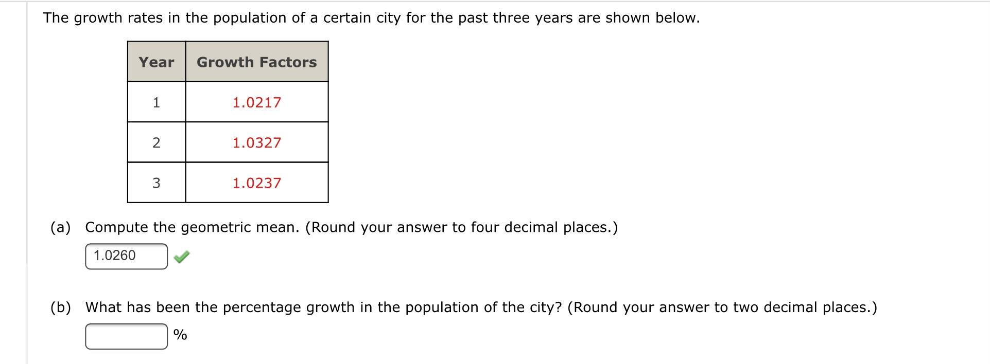 Solved The growth rates in the population of a certain city | Chegg.com