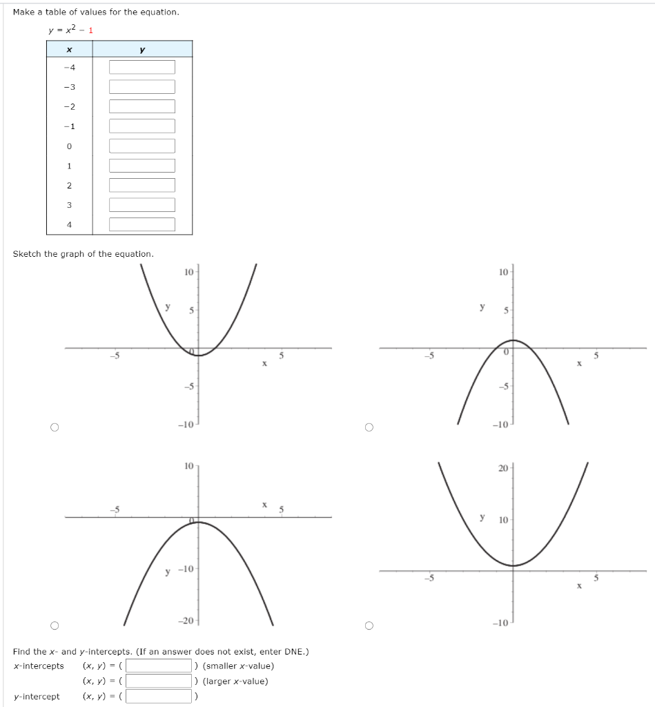 Make A Table Of Values For The Equation Y X2 1 H Y Chegg Com