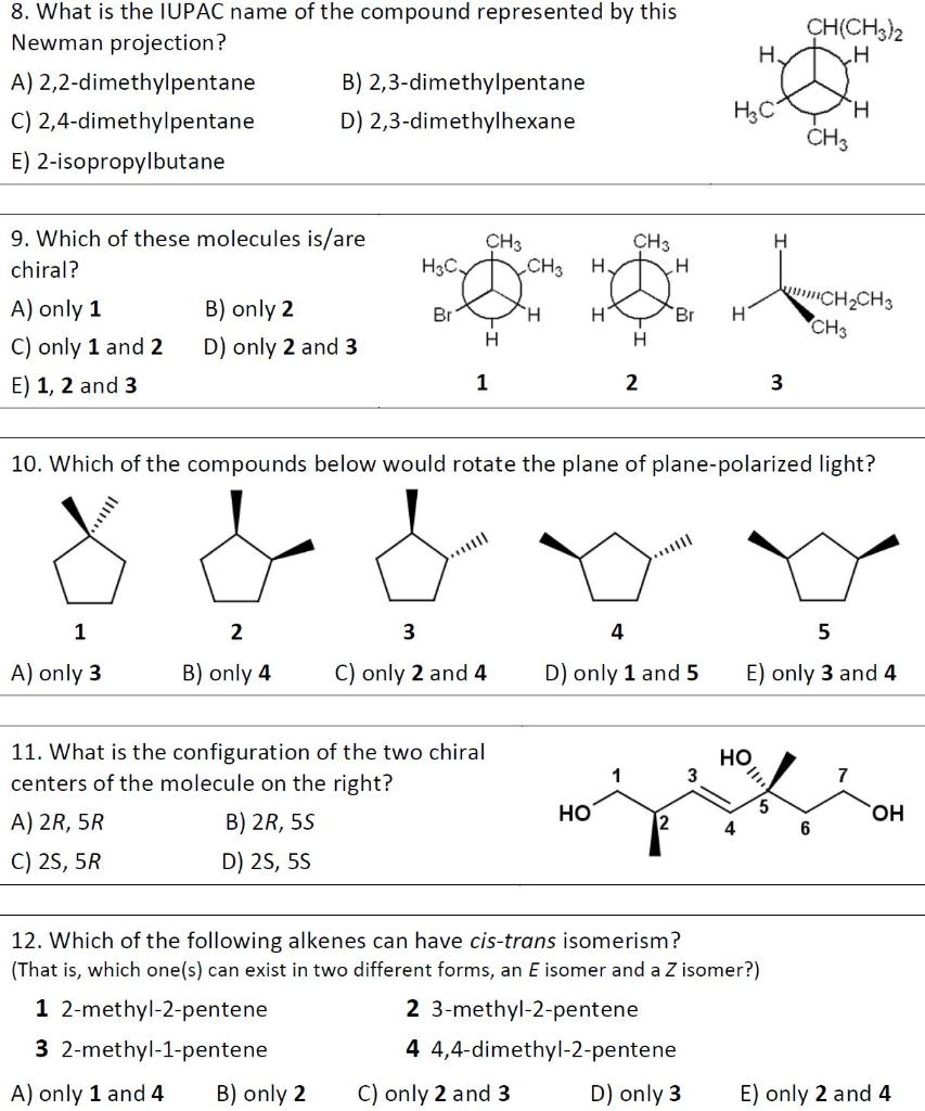 Ch Ch3 2 N H 8 What Is The Iupac Name Of The Chegg Com