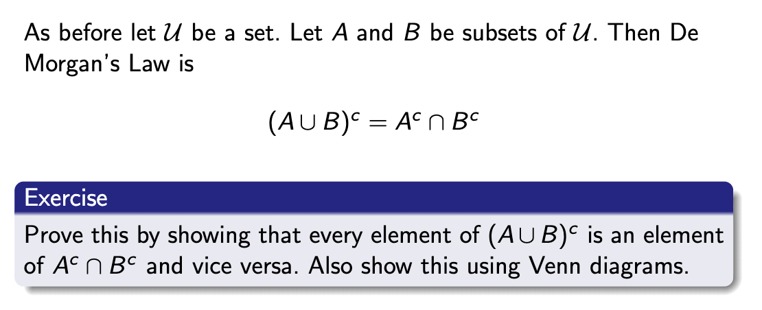 Solved As Before Let U Be A Set. Let A And B Be Subsets Of | Chegg.com