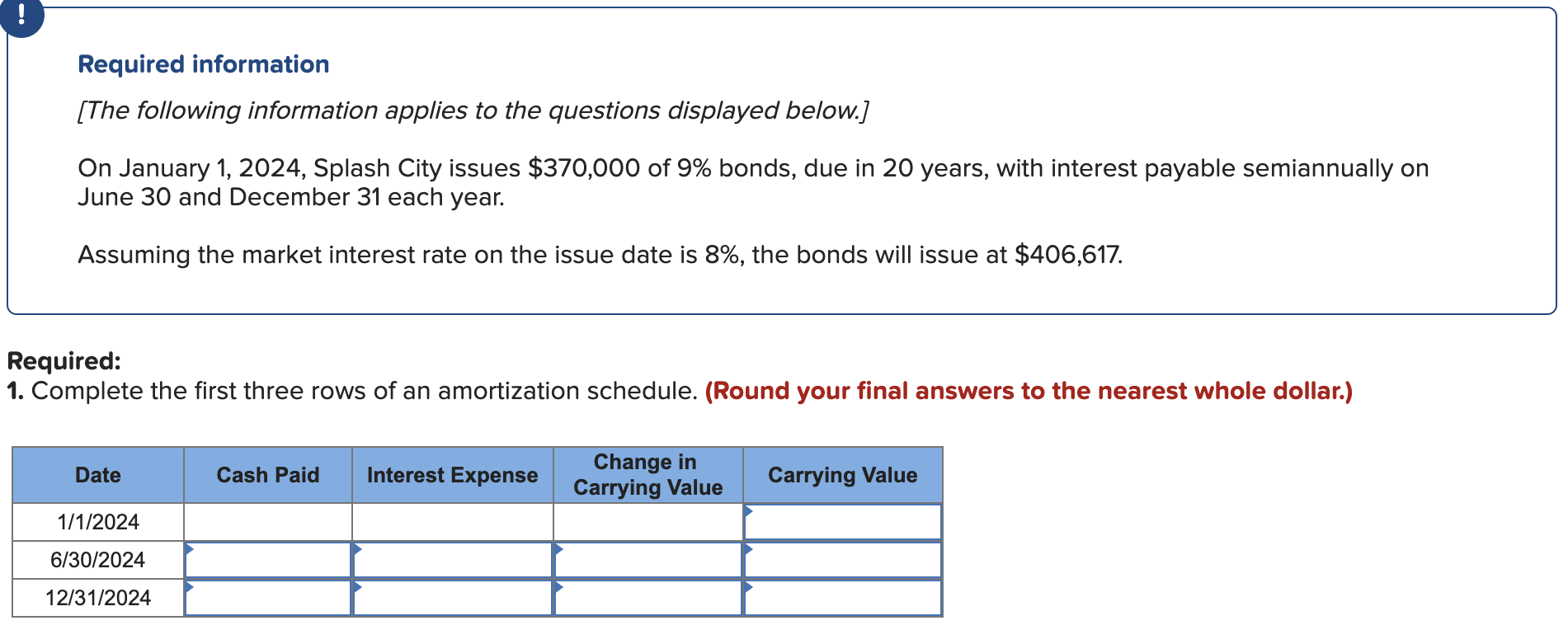 Solved 2. Record the bond issue on January 1, 2024, and the