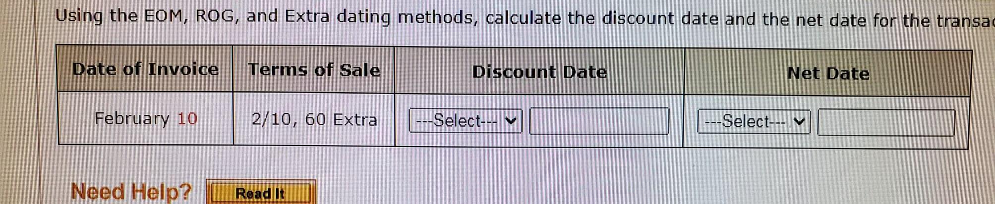 Solved Using the EOM, ROG, and Extra dating methods, | Chegg.com