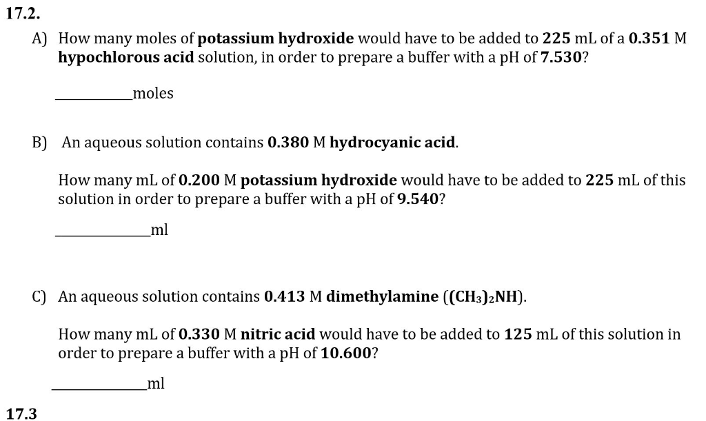 Solved How many moles of potassium hydroxide would have to | Chegg.com